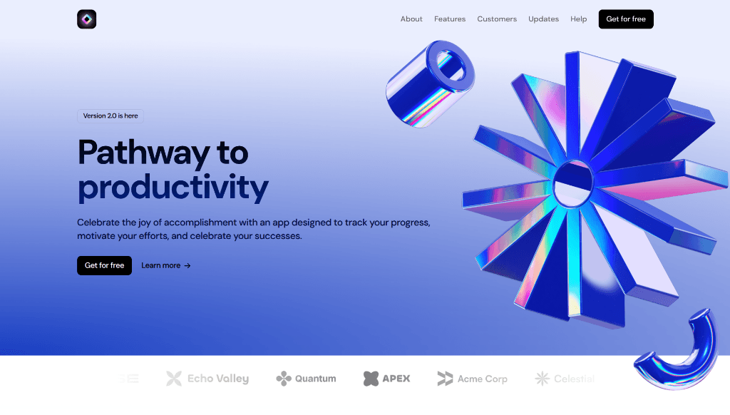 Pathway to Productivity app landing page layout